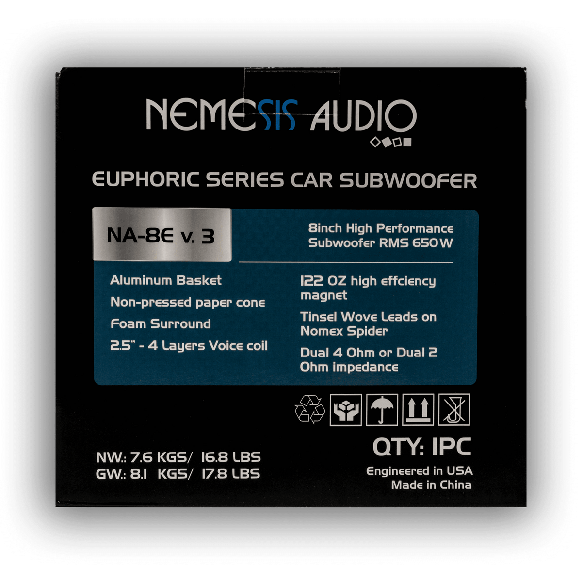 Nemesis Audio NA-8E V.3 – 8″ High Performance 650W RMS Dual Voice Coil Euphoric Series Car Subwoofer - Image 5